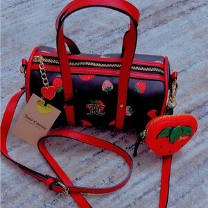 Juicy Couture Black and Red Crossbody Bag with Strawberry Design